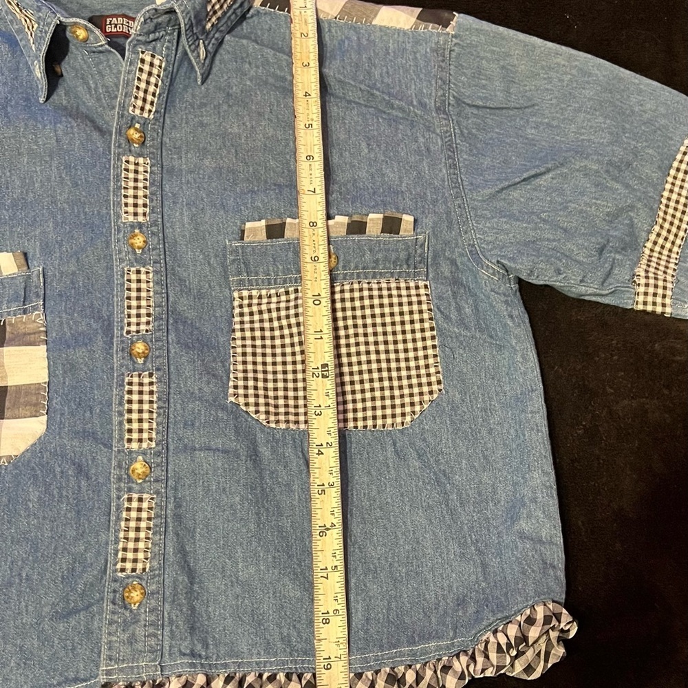 Vtg Crafted Denim Patchwork Button Up Crop Top Women’s Size 12-14 - Picture 8 of 8